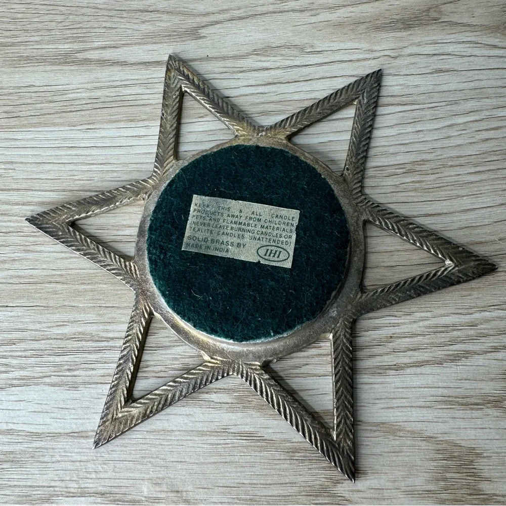 IHI Brass 6‎ Point Star of David Pillar Candle Holder Gold Colored Vintage Metal